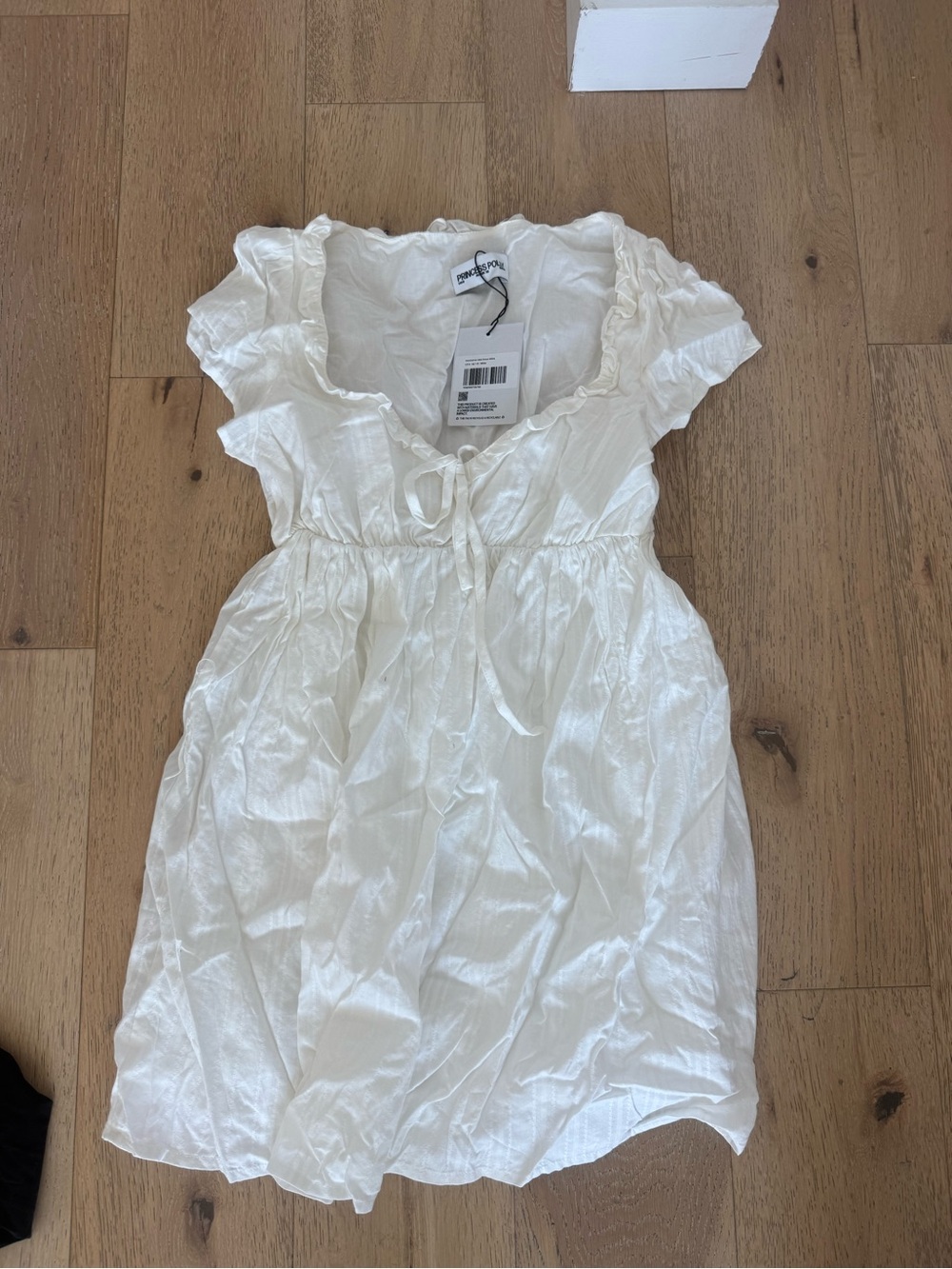 Princess Polly White Ruffle-Trim Mini Dress with Tie Front